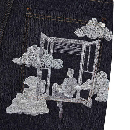 Fashion Cherry Blossom Pocket Embroidery Jeans Shorts Men Women Retro Baggy Black Denim Short Y2k Jorts Hip Hop Streetwear Pants