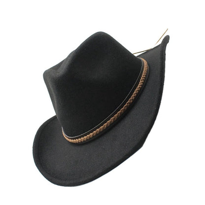 Classic Cowboy Hats for Women Men Retro Cowgirl Hats Wide Brim Felt Hats with Decorative Band