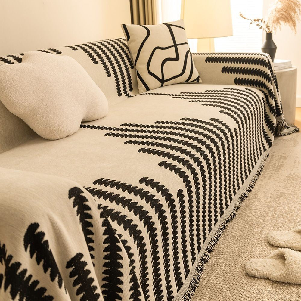 Chenille Fabric Sofa Blanket Nordic Style Universal Throw Blankets with Tassel for Living Room Four Seasons Couch Protector