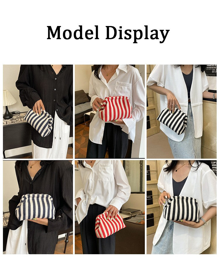 Woven Crochet Purses for Women Beach Clutch Handbags Dumpling Hobo Casual Colorblock Bag Ladies Ruched Cloud Purse