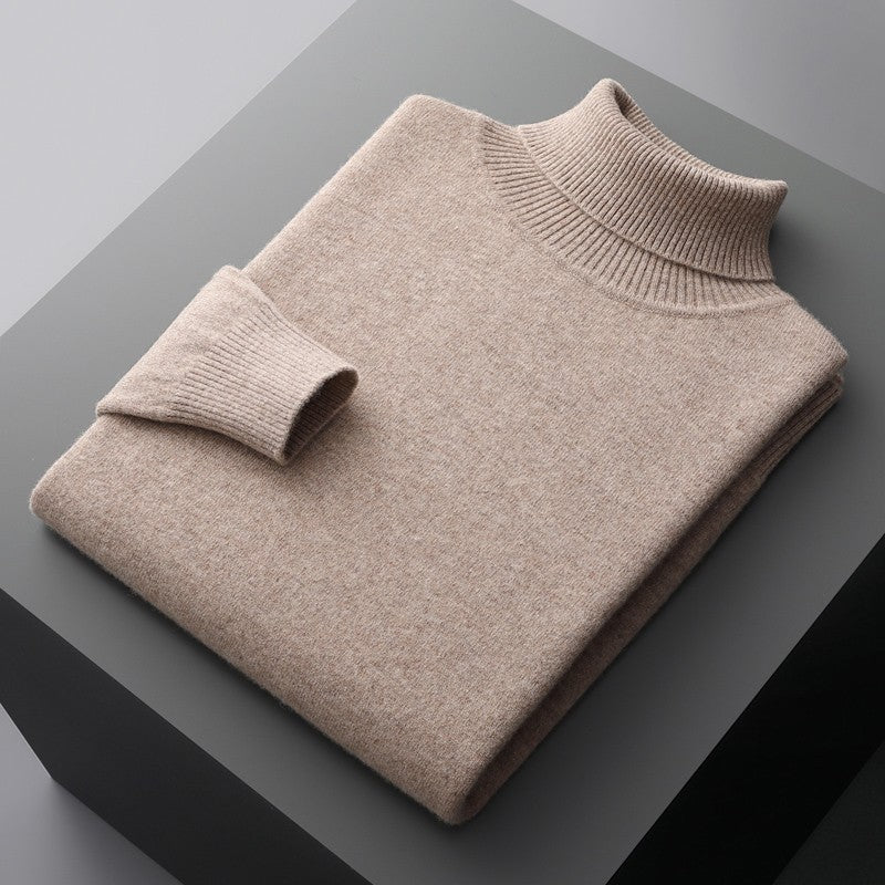 100%Merino Wool Lapel Sweater Men's Turtleneck Loose Knit Pullovers Youth Business Casual Joker Tops Warm Solid Color Base Shirt