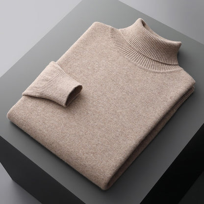 100%Merino Wool Lapel Sweater Men's Turtleneck Loose Knit Pullovers Youth Business Casual Joker Tops Warm Solid Color Base Shirt