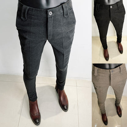 Calça Social Masculina Outono Inverno Engrossada Casual Slim Fit Reta Formal Negócios Lã Tecido Calça Social Escritório