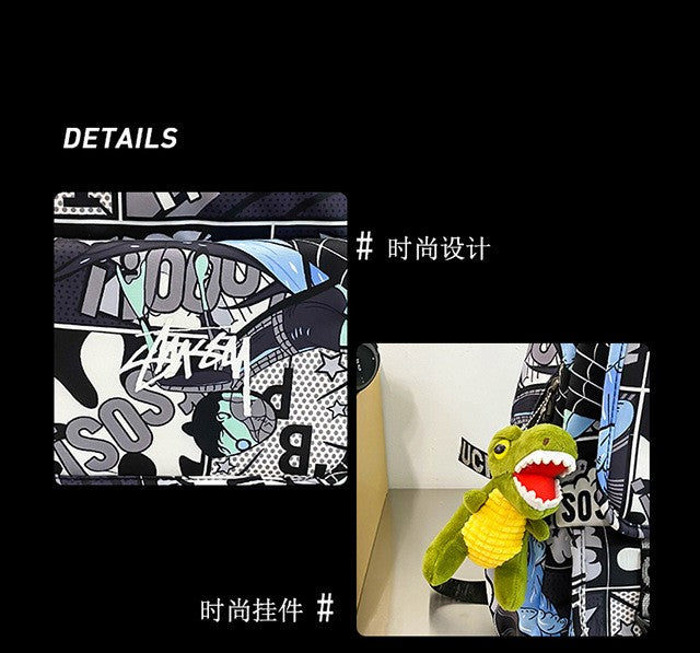 Mochila Anime Masculina e Feminina de Grande Capacidade One Piece Luffy Graffiti Estampada para Alunos do Ensino Médio