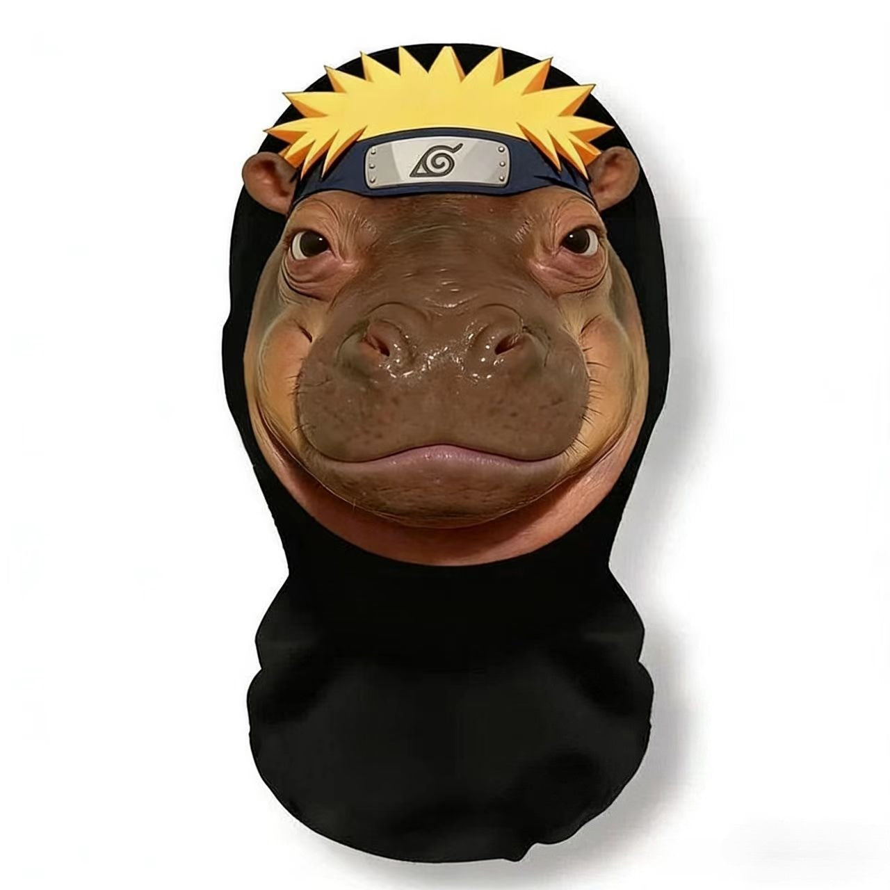 A realistic mesh headwear with hippopotamus emojis, a breathable party mask, and essential equipment for cycling out