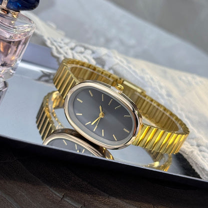 New Golden Retro Fashion Elliptical Quartz Watch Ladies Steel Strap Gold Watch Stylish Niche Timepiece
