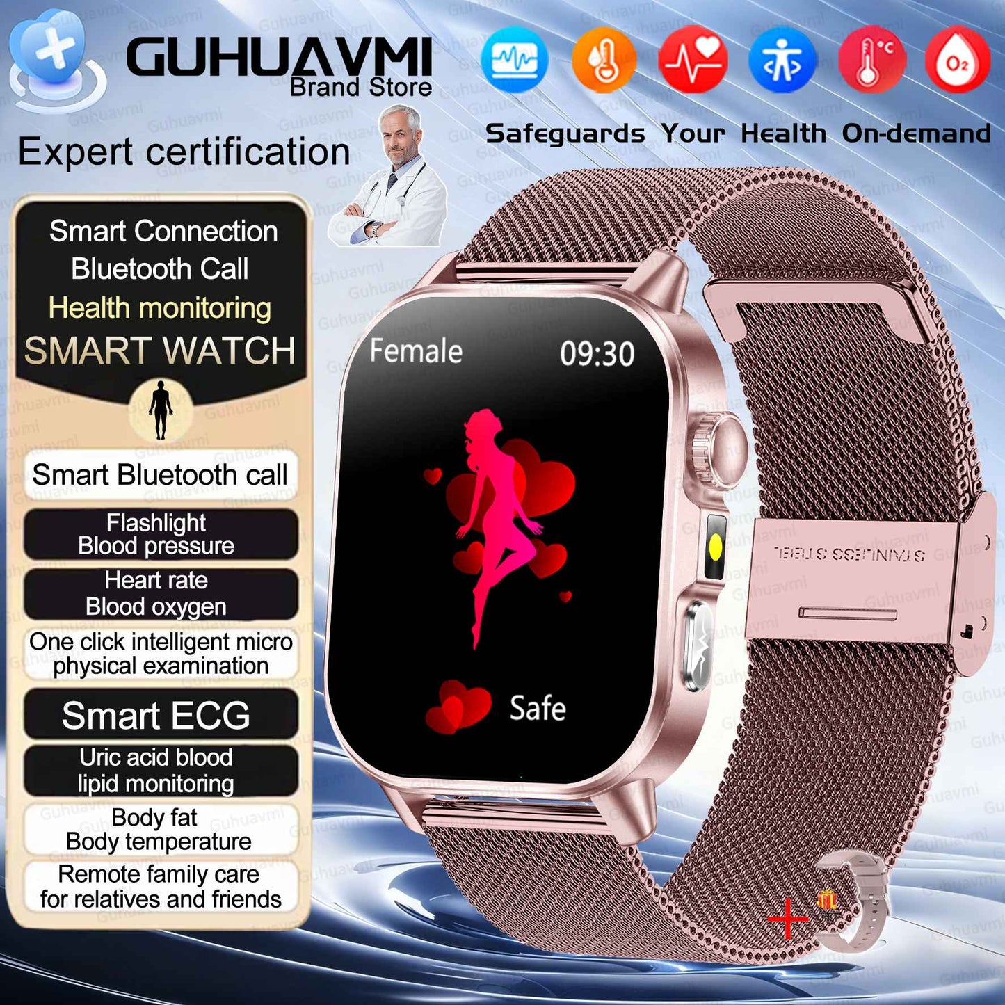 2026 New AI Health Diagnosis Smart Watch Body Analysis Uric Acid Blood lipids ECG+PPG Blood pressure call Smart watch Men Women