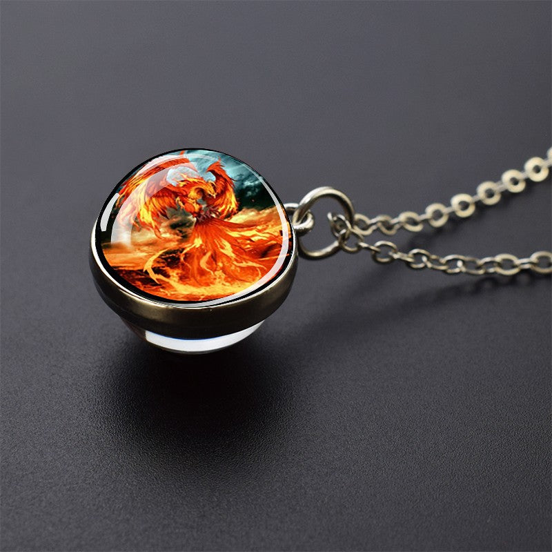 Colares Aurora Yin Yang Fênix de Gelo e Fogo Pingente de Bola de Vidro Dupla Face Colar de Correntes da Moda Joias Legais Feminino Masculino