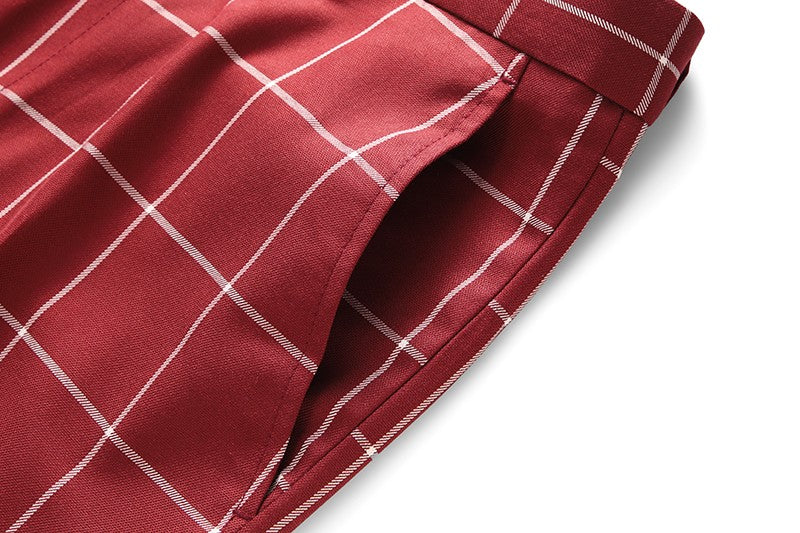 Fashion Male Business Social Suit Pants Black / Blue / Burgundy Men Wedding Plaid Dress Trousers