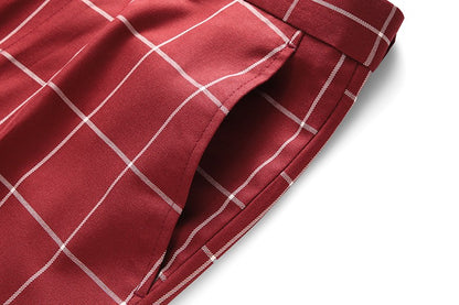 Fashion Male Business Social Suit Pants Black / Blue / Burgundy Men Wedding Plaid Dress Trousers