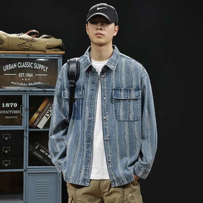 2025 Spring and autumn new fashion men retro denim cargo shirt casual simple shirt blouse