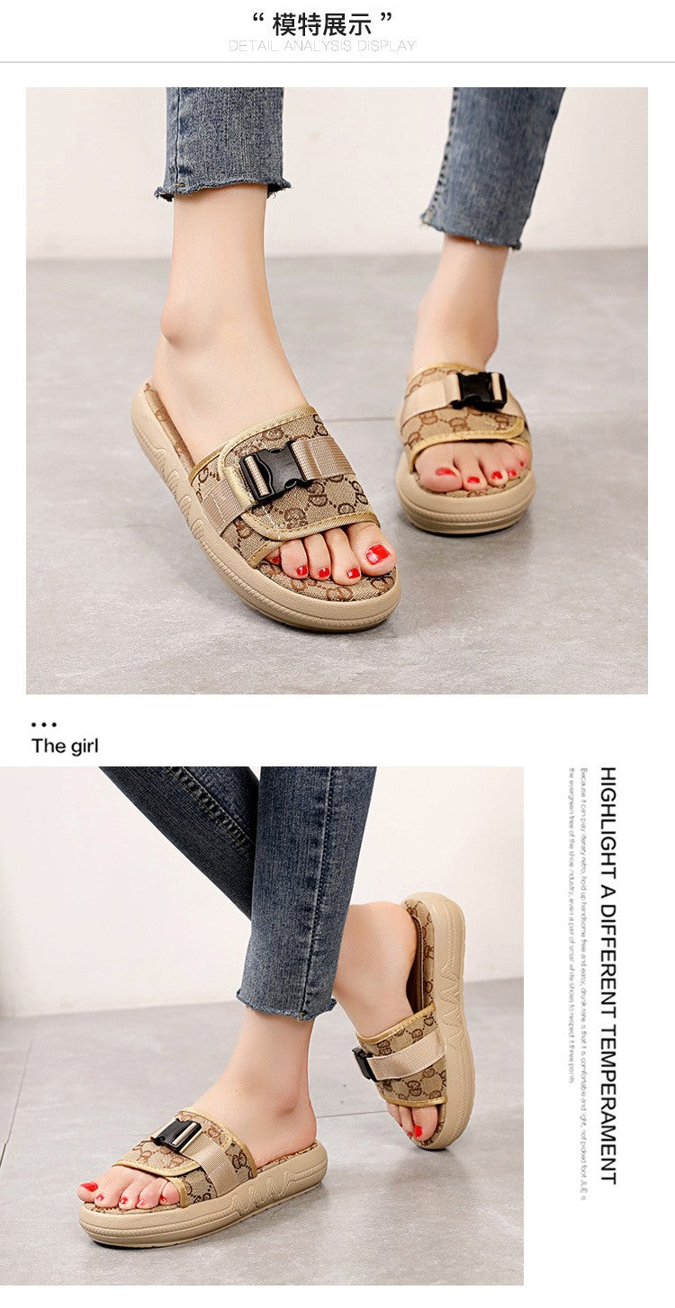 Women Slippers Flat Bottom Fashion All-match Sandals Woman Summer Outer Wear Non-slip Wear-resistant Pvc Soft-soled Lady Slipper