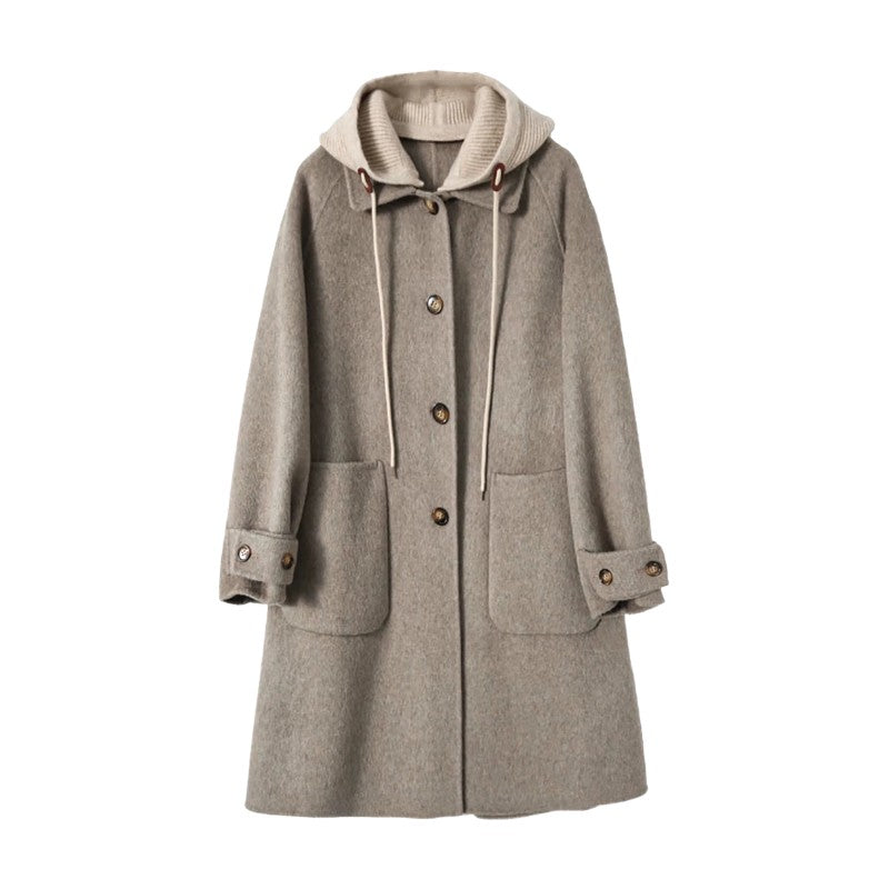 New Women Double-sided Cashmere Coat Female Solid Long Hooded Single Breasted Warm Woolen Coats Loose Tide Autumn Winter