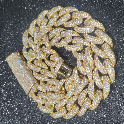 Corrente Cubana da Moda Miami Gelo 20MM Colar de Lua Totalmente Cravejado com Diamantes Fivela Longa Pulseira Joias Hip Hop Colares Para Homens
