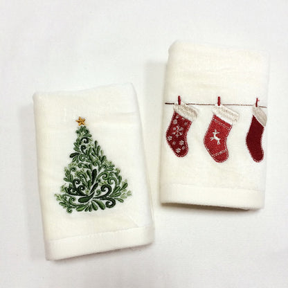 Christmas Tree Bathroom Towel Embroidered Guest Hand Towels Water Absorption Washcloth for Xmas Party