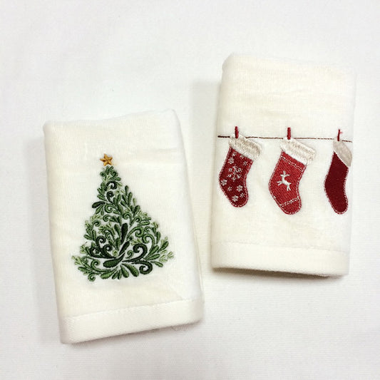 Christmas Tree Bathroom Towel Embroidered Guest Hand Towels Water Absorption Washcloth for Xmas Party