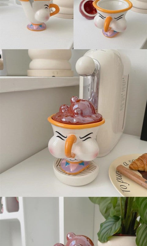 Disney Beauty and The Beast Ceramic Mug with Lid Cartoon Creative Coffee Cup for Milk Tea  Office Home Use Gift for Women Girls