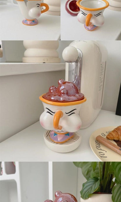 Disney Beauty and The Beast Ceramic Mug with Lid Cartoon Creative Coffee Cup for Milk Tea  Office Home Use Gift for Women Girls