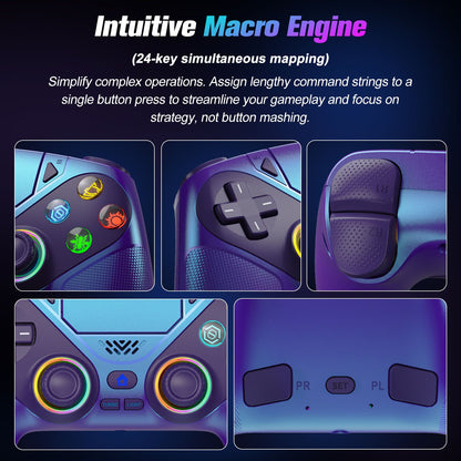 Controller For Playstation5 PS5/PS5 Pro/Slim/PC,RGB Wireless Gamepad Hall Effect Trigger Marco/Turbo Anti-Drift Game Joystick