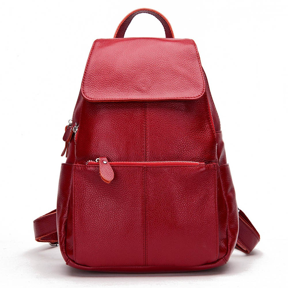 Zency Mochila Feminina Elegante Preta Branca Couro Genuíno Qualidade A++ Antifurto Grande Capacidade Mochila de Viagem Designer