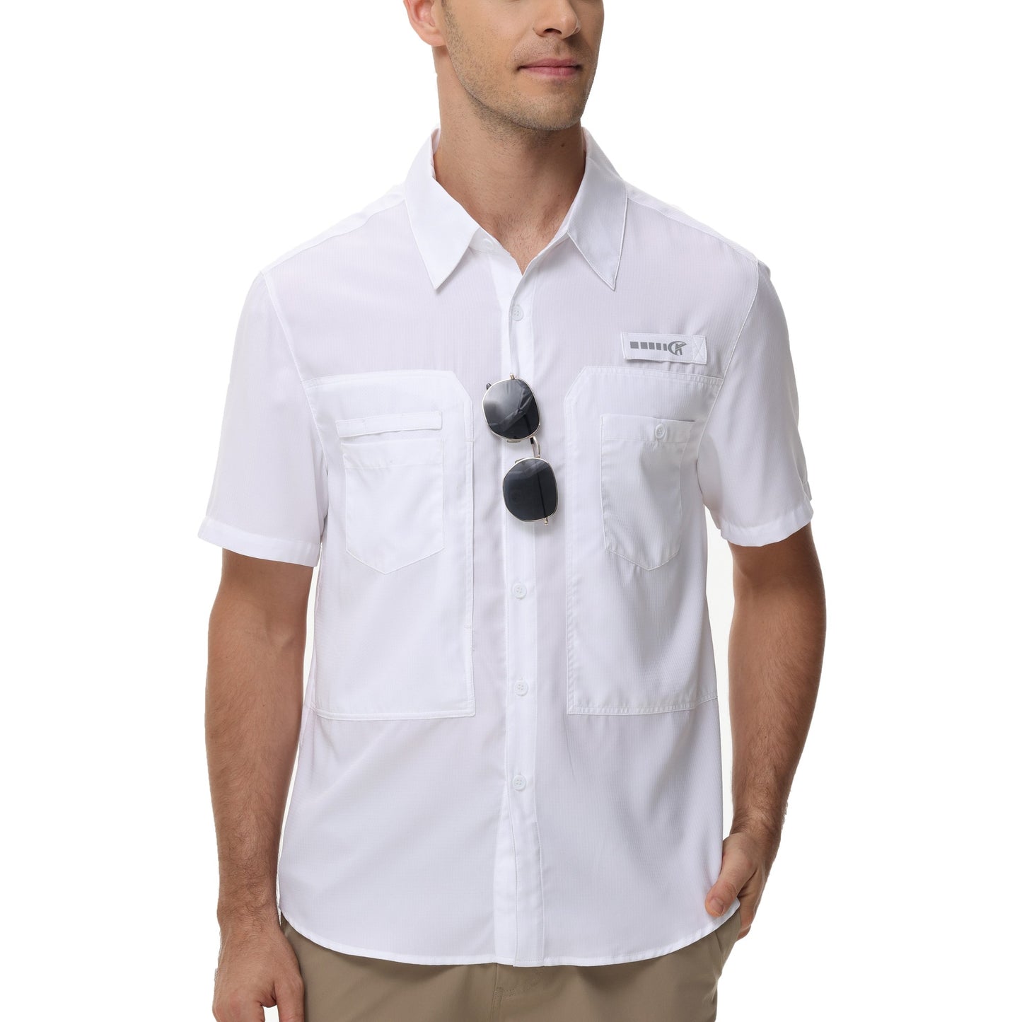 Summer Men's UPF 50+ Fishing Shirts, Casual Breathable Short Sleeve Cargo Fishing Shirt, Button Down Tactical Shirts Blouse