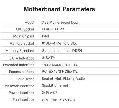 X99 Motherboard Dual CPU M.2 LGA 2011 V3 E-ATX USB3.0 SATA3 8 DIMM DDR4 Support Xeon processor slot 2011-3