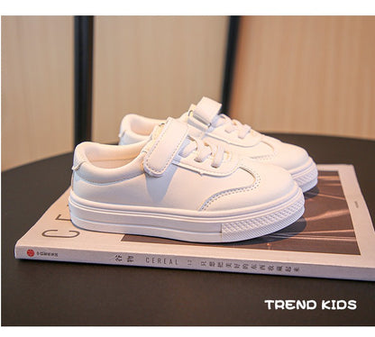 Children Casual Shoes White Pu Leather Plain Design School Kids Sneakers Unisex All-match 26-36 Four Seasons Boys Girls Shoes