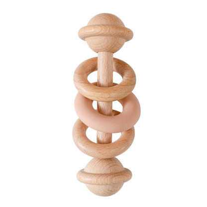 1Pc Baby Wooden Rattle Teether Toys Beech Wooden Ring Star Hand Music Rattle Teething Baby Toys Montessori Toys For Kids Gift