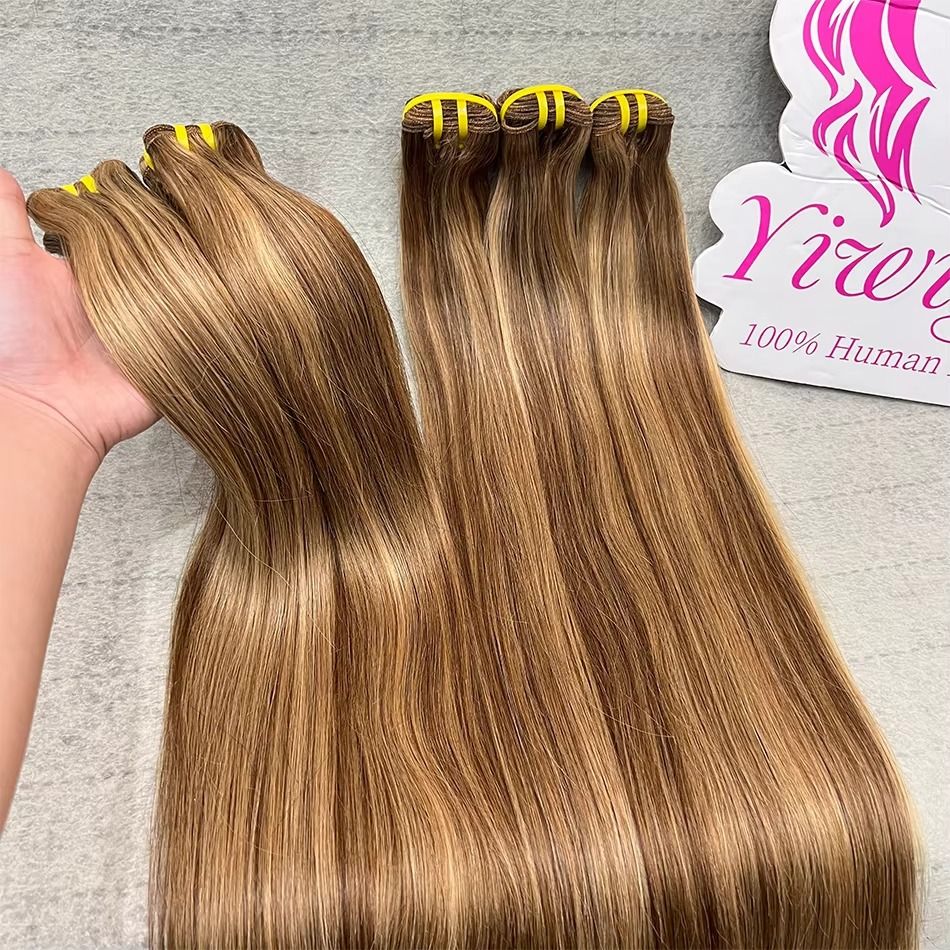 Yiwigs 15A Grade P4/27 Straight Highlight Ombre Colored 100% Raw Virgin Human Hair Bundles Brown Hair Weave Extensions For Women