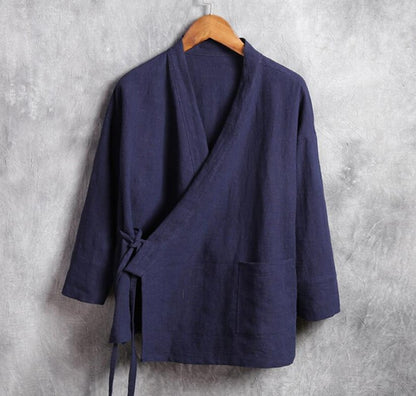 Men's linen vest Men's shirt Long sleeved Chinese official collar Traditional Kung Fu Tang casual social shirt Plus size shirts
