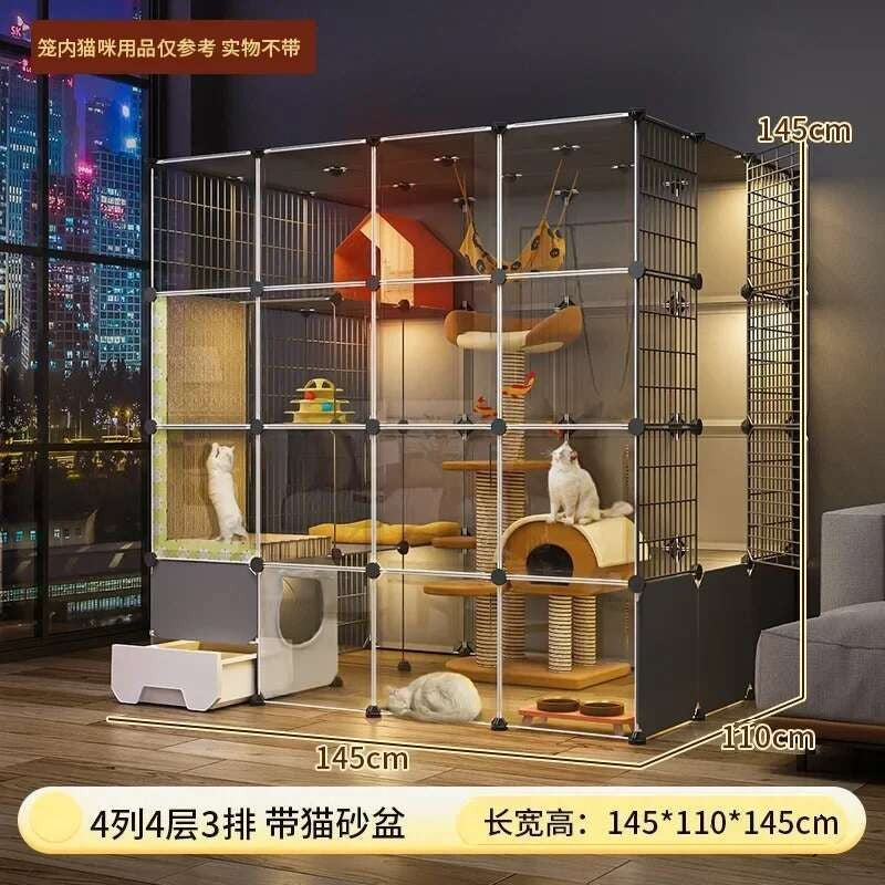 Super Grandes Gaiolas de Gatos com Espaço Livre Casa para Animais de Estimação Interna Villa para Gatos com Caixa de Areia Integrada Gabinete Nórdico Multi-Camadas para Gatos