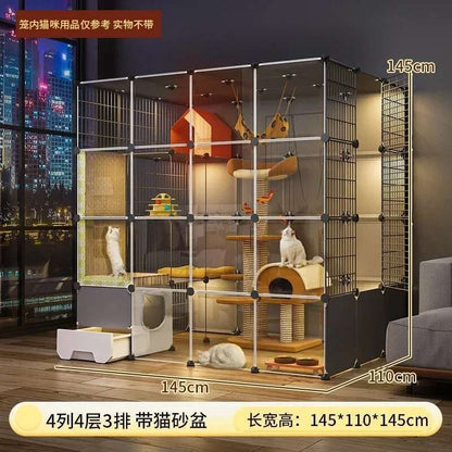 Super Grandes Gaiolas de Gatos com Espaço Livre Casa para Animais de Estimação Interna Villa para Gatos com Caixa de Areia Integrada Gabinete Nórdico Multi-Camadas para Gatos