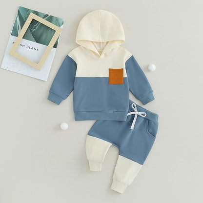 Citgeett Conjunto de Calças para Bebês e Meninos, Outono, Manga Comprida, Moletom com Capuz em Cor Contrastante, Calças com Elástico na Cintura
