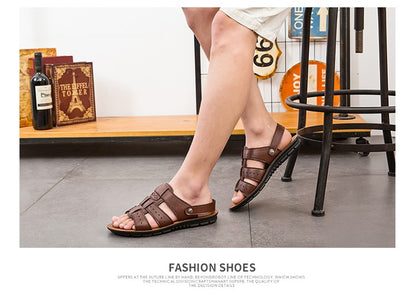 Men's Sandals Leather 2025 New Fashion Comfortable Stretch Beach Shoes Middle-aged and Young Summer Slippers Men's Shoes