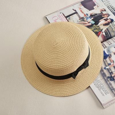 Chapéu Panamá COKK, Simples, de Verão, Praia, Feminino, Casual, Aba Reta, Chapéu de Palha com Laço para Meninas, Chapéu de Sol, Chapéu Feminino