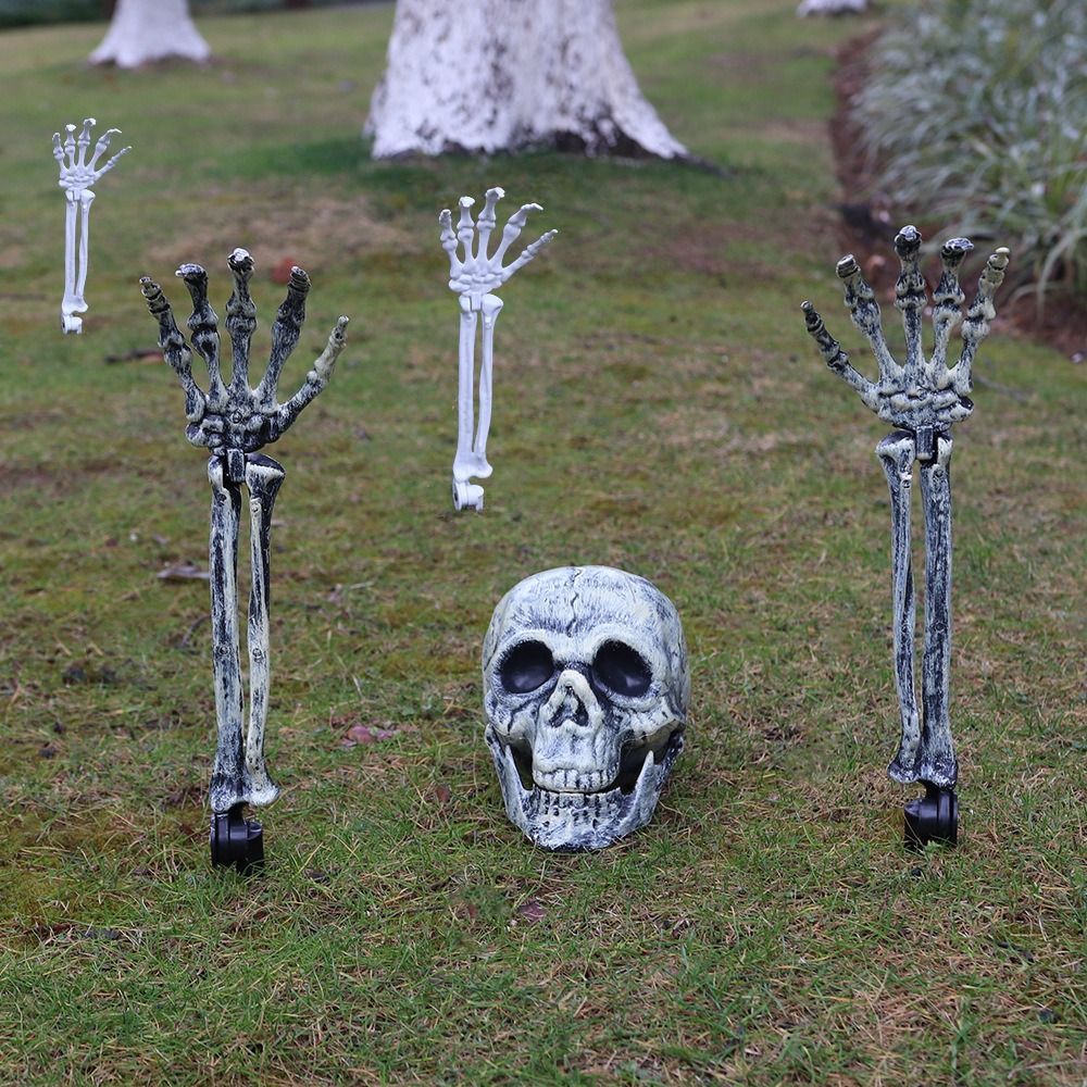 Halloween Skull Skeleton Head Realistic Human Hand Arms for Halloween Party Home Garden Lawn Decor Haunted House Horror Props
