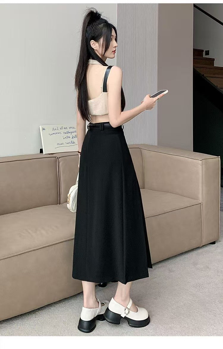 plus Size Suit Skirt Women Summer New Elastic High Waist Slim A-Line Skirt Belly Cover Pleated Skirt Korean Sle Casual Wear