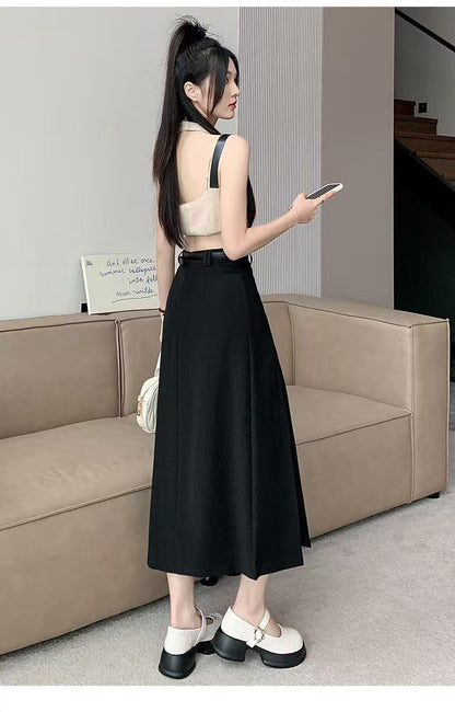 plus Size Suit Skirt Women Summer New Elastic High Waist Slim A-Line Skirt Belly Cover Pleated Skirt Korean Sle Casual Wear