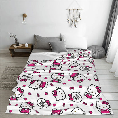 Christmas Hello Kitty Blankets Quality Warm Throw Blanket Winter Travel Office Couch Bed Graphic Bedspread