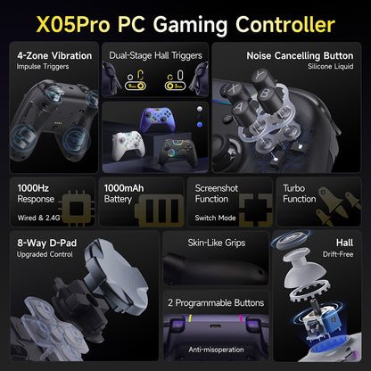EasySMX X05 Pro Wireless Gamepad?Game Controller with Dual Rumble Motors, Impulse Triggers for PC Nintendo Switch Phone Steam TV
