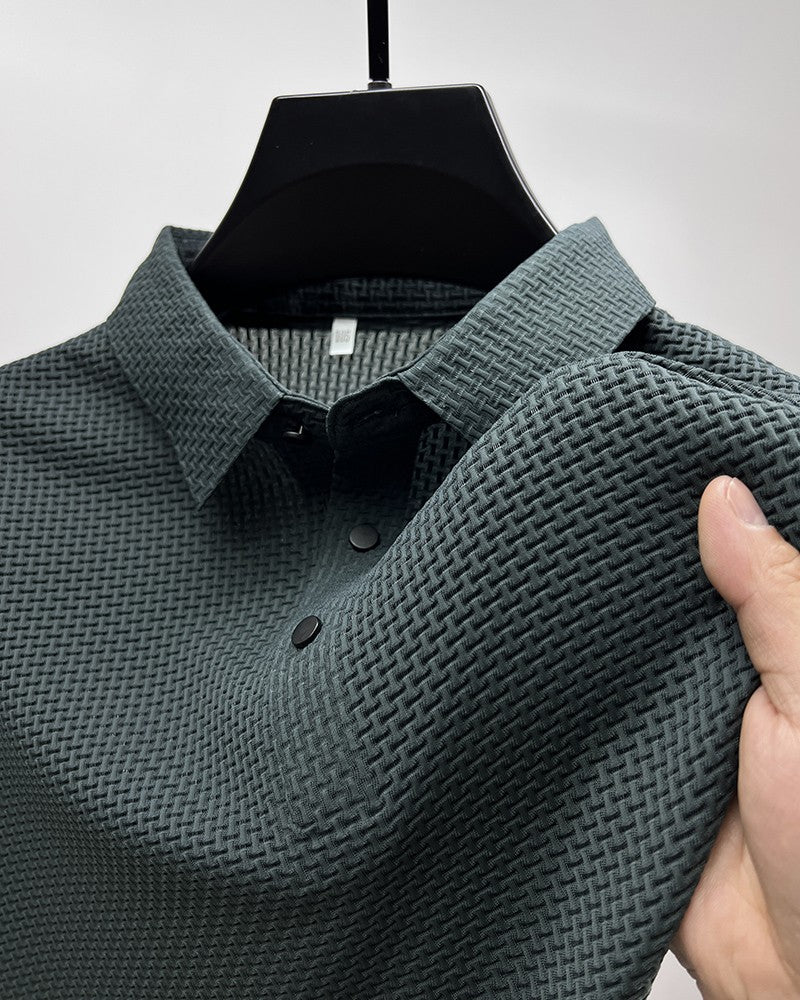 Summer New Embroidered Silk Elastic Polo Shirt for Men's Luxury Trend Fashion Leisure Breathable Cool Short Sleeved T-shirt Top