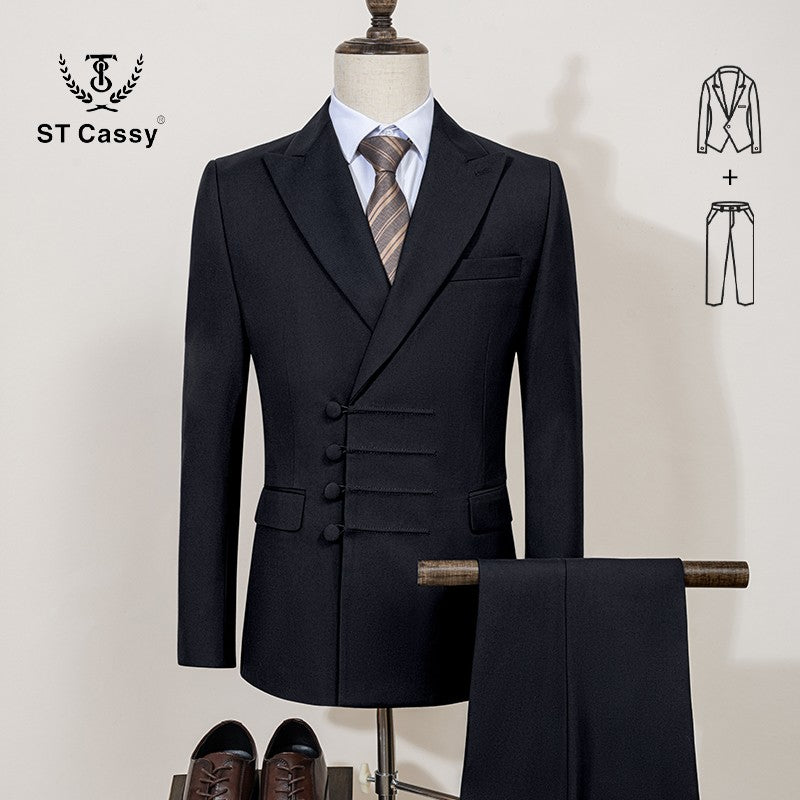 ST Cassy Elegant man suit for wedding Slim Fit Double Breasted Multiple buttons Casual Business man 2 piece outfit set