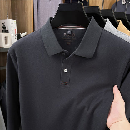 100Cotton High-Quality Men's Polo Shirt Placket Embroid Breathable Long Sleeve Autumn Lapel T-Shirt Business Casual Menswear