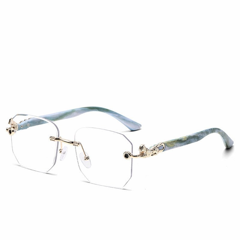 Square Sunglasses For Men Women Fashion Metal Leopard Head Rimless Eyewear Travel And Driving Shades Oculos De Sol UV400
