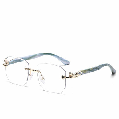 Square Sunglasses For Men Women Fashion Metal Leopard Head Rimless Eyewear Travel And Driving Shades Oculos De Sol UV400