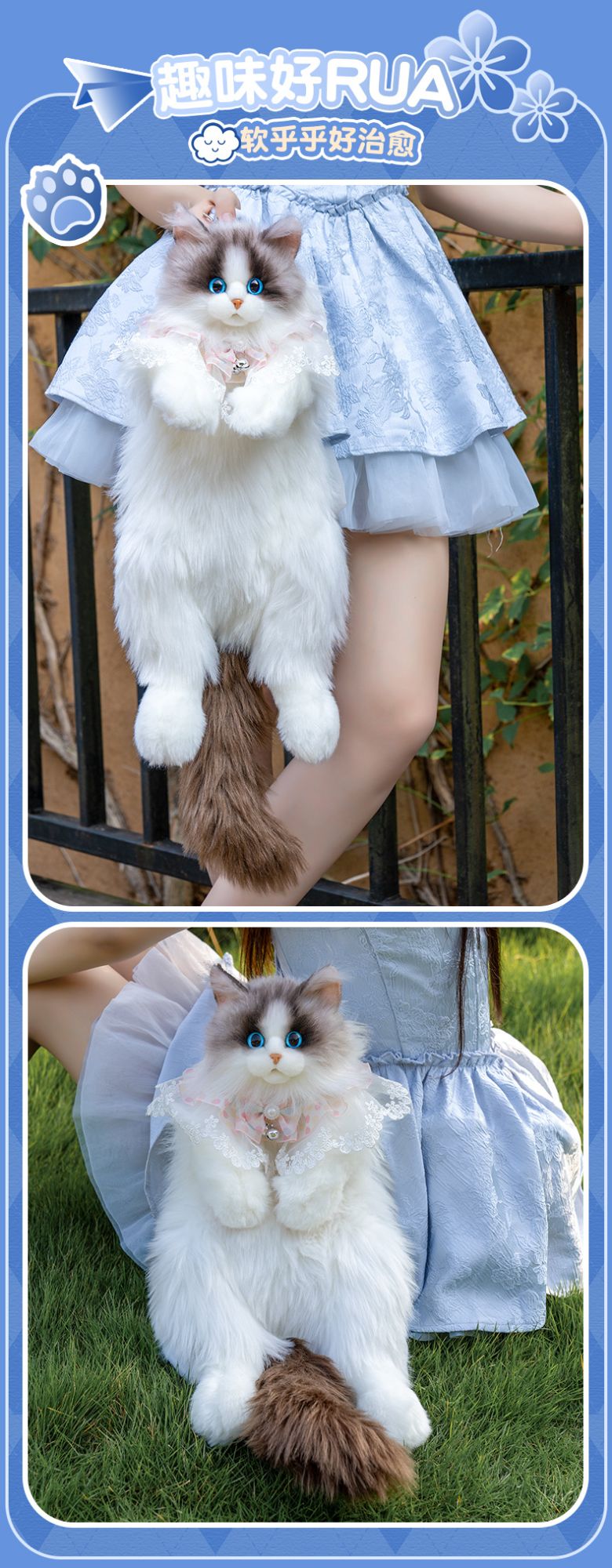 Mochila de Gato de Pelúcia Super Realista Bolsa de Compras para Viagem Bolsa Escolar de Gato de Desenho Animado Bonito Bolsa de Pelúcia Presente para Meninas