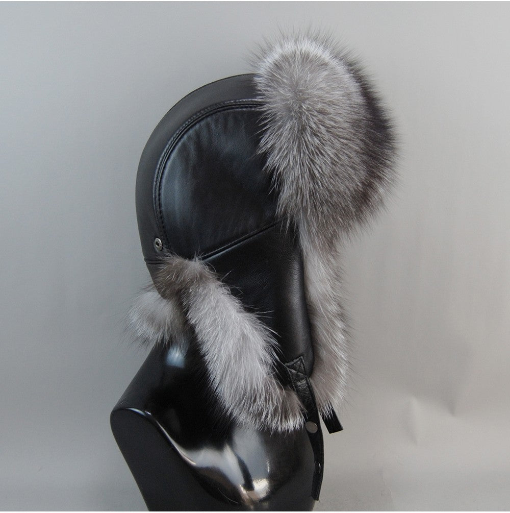 2025 Hot Sale Men Outdoor Windproof Winter Natural Real Fox Fur Bombers Hats Quality Cap Man Luxury Real Sheepskin Leather Hat