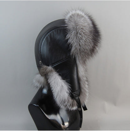2025 Hot Sale Men Outdoor Windproof Winter Natural Real Fox Fur Bombers Hats Quality Cap Man Luxury Real Sheepskin Leather Hat
