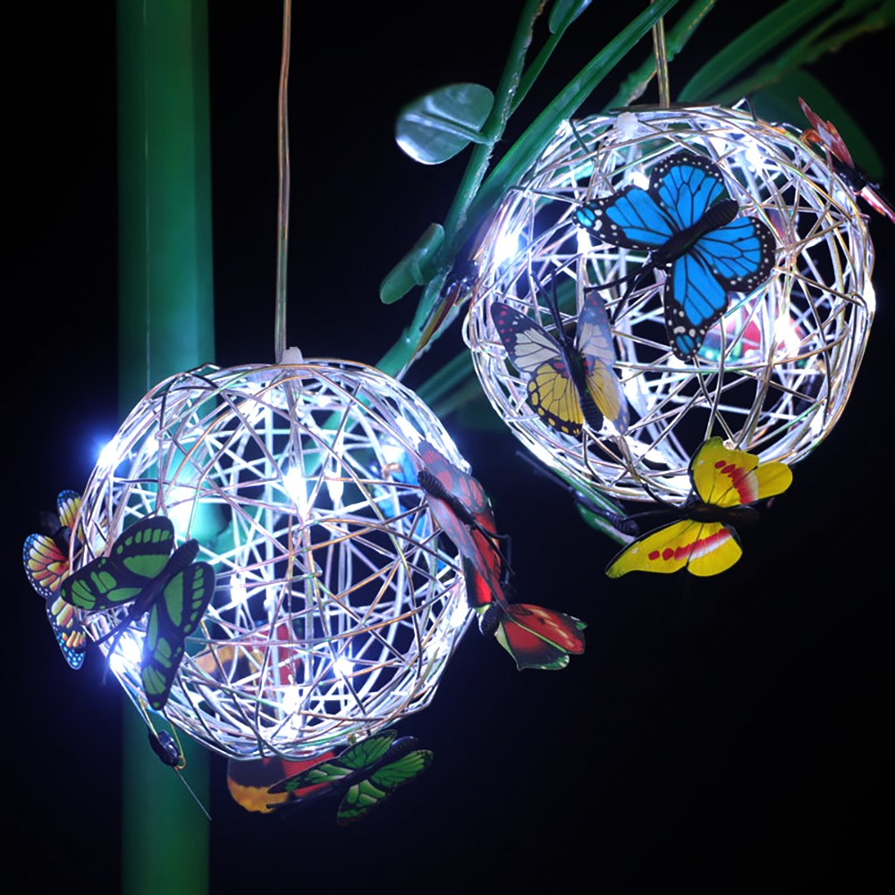 Outdoor Solar Lamp Garden Butterfly Light Home Decorative Nightlight Pendant Waterproof Butterfly Round Ball Light Alloy Ball