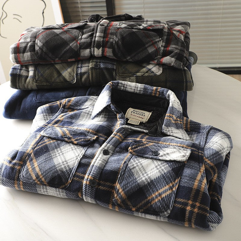Mens Winter Fleece Linend Warm Plaid Shirt Jacket Casual Long Sleeve Flannel Checked Shirt Men Western Cowboy Button Up Tops